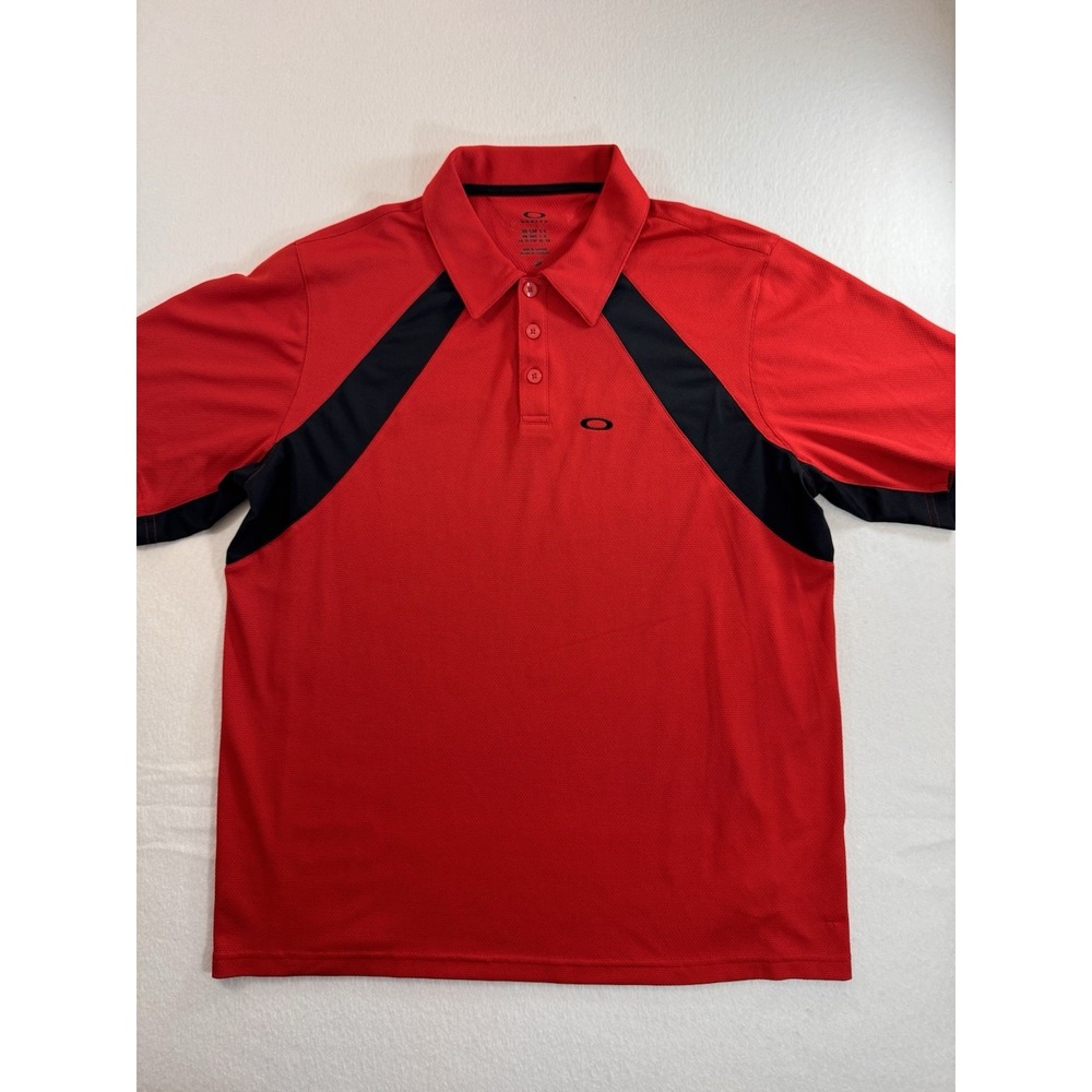 Oakley Mens Performance Polo XL Red Black Colorblock Embroidered Logos